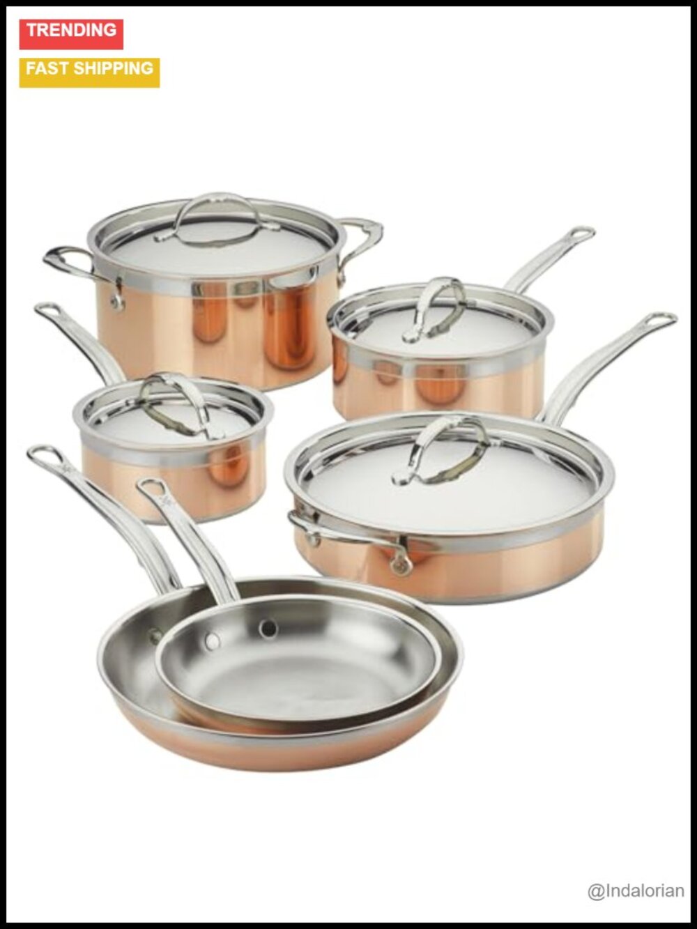 100% Pure Copper 10-Piece Ultimate Cookware Set Induction Compatible